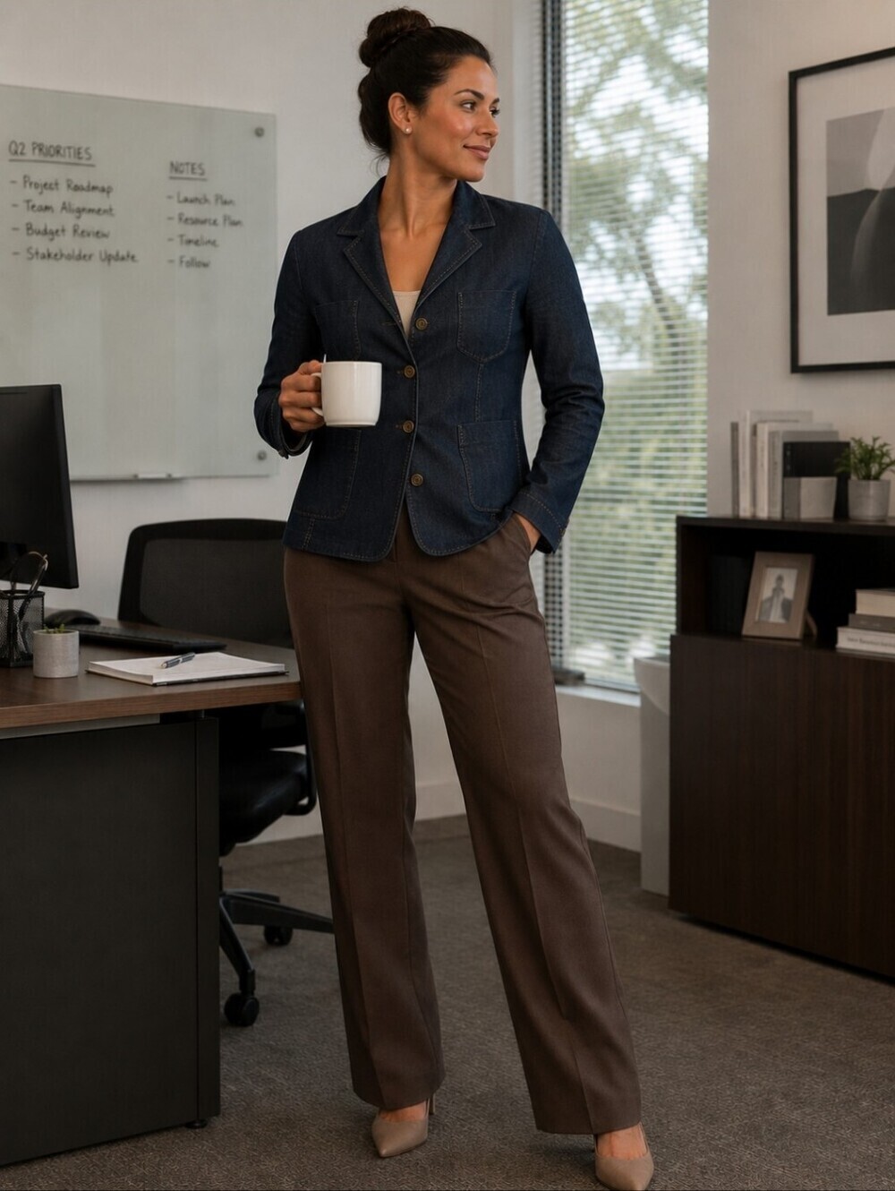 Dialogue by QVC Coastal Cowgirl Blue Denim Office Y2K pocket Blazer Western  12